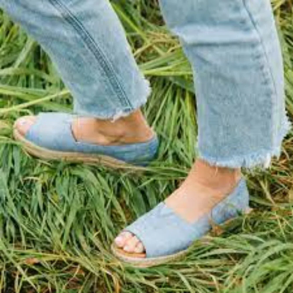 TOMS Alpargata Blue Slub Chambray Open Ztoe Espadrilles: Blue Slub 7